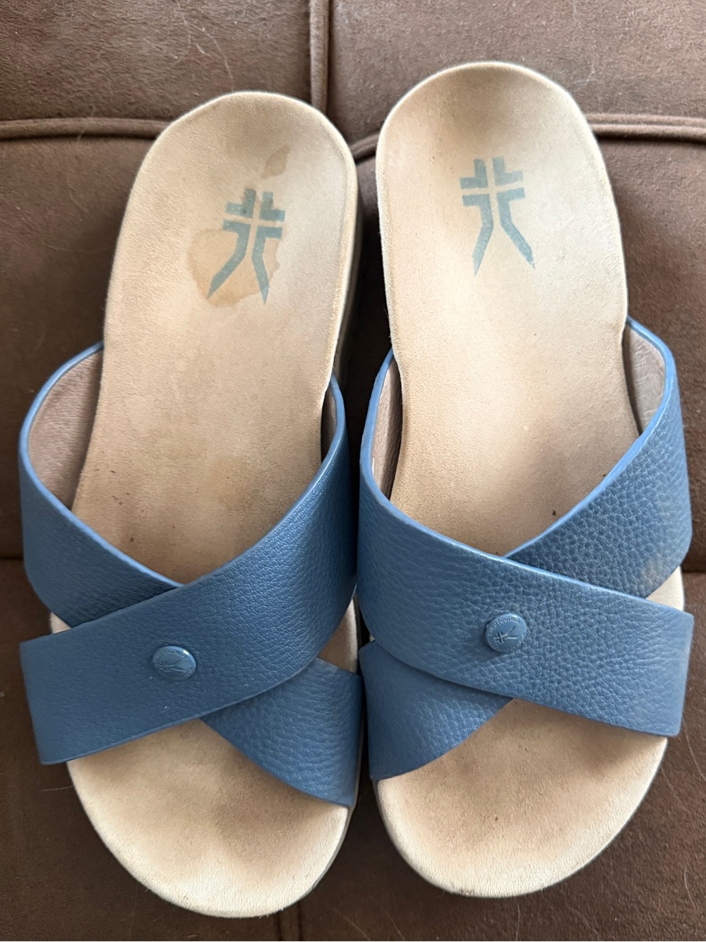 KURU Slate Blue Crisscross Slide Sandals for Women 9W